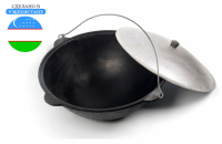 Казан узбекский чугунный 8л круглое дно с алюминиевой крышкой с подвесной ручкой