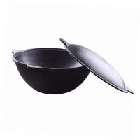 Казан узбекский чугунный 12л круглое дно с крышкой САДЖ-сковородой