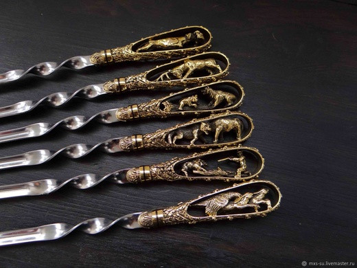 Набор шампуров с декоративным литьем "Соколиная охота" (6 шт)
