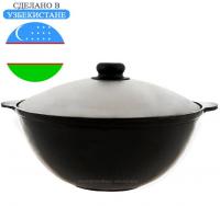 Казан узбекский чугунный 3,5л плоское дно с алюминиевой крышкой