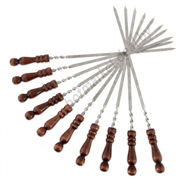 Шампуры с деревянной ручкой дл.72 см профессиональные, С ЗАКЛЕПКОЙ