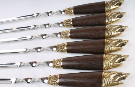 Набор шампуров с декоративным литьем и дер. ручкой "Акула" (6 шт)