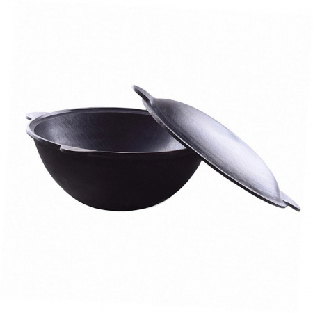 Казан узбекский чугунный 12л круглое дно с крышкой САДЖ-сковородой