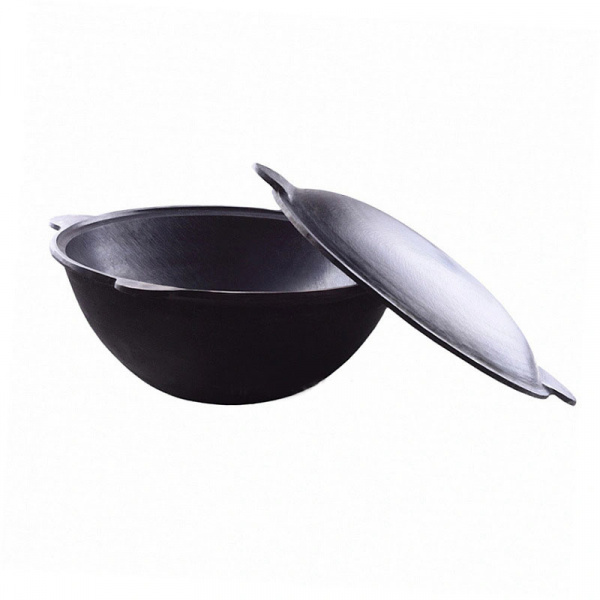 Казан узбекский чугунный 16л плоское дно с крышкой САДЖ-сковородой