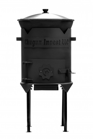 Казан узбекский 12л (круглое дно) + Печь для казана разборная усиленная с дверцей, 3мм, диам.370мм