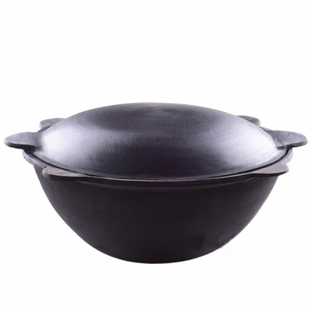 Казан узбекский чугунный 12л круглое дно с крышкой САДЖ-сковородой