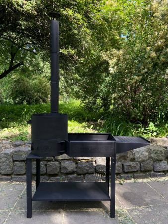 Мангал совмещенный 2в1 с печью под казан на 12 литров, с боковым столиком (диам.370мм)