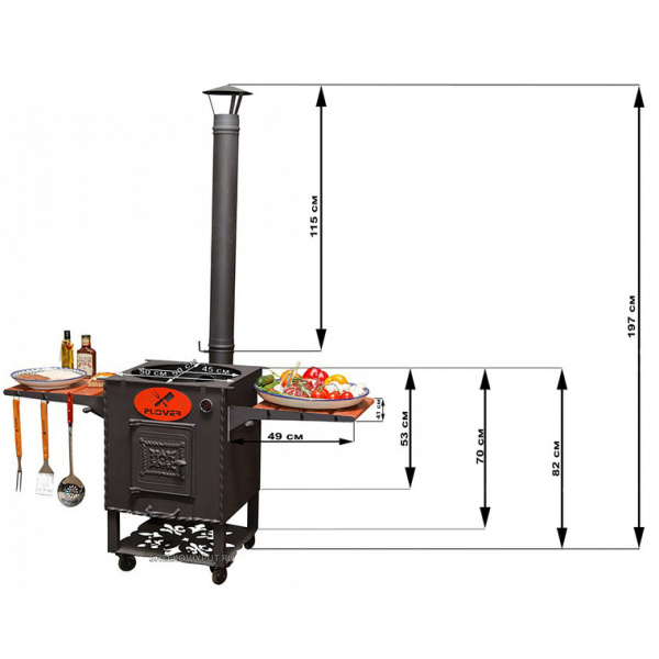 Очаг для казана "PLOVER" 5мм, гриль, мангал cо стеклянной дверцей