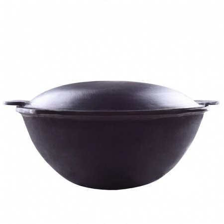 Казан узбекский чугунный 12л круглое дно с крышкой САДЖ-сковородой