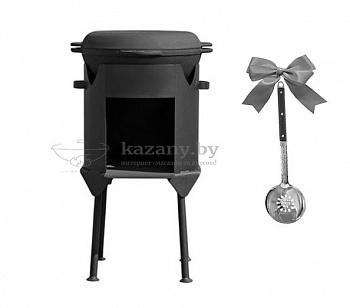 Казан узбекский с крышкой-сковородой (круглое дно). 6л + Печь для казана "Стандарт" усиленная без дверцы, 3мм диам. 300мм