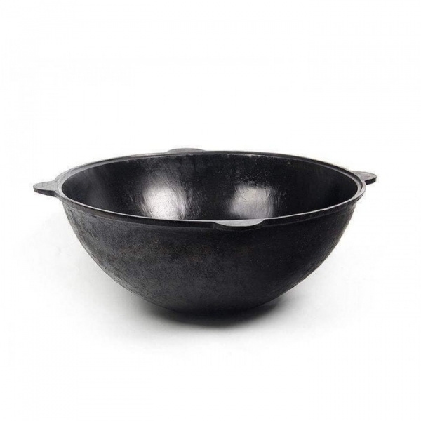 Казан узбекский чугунный 8л плоское дно с крышкой-сковородой